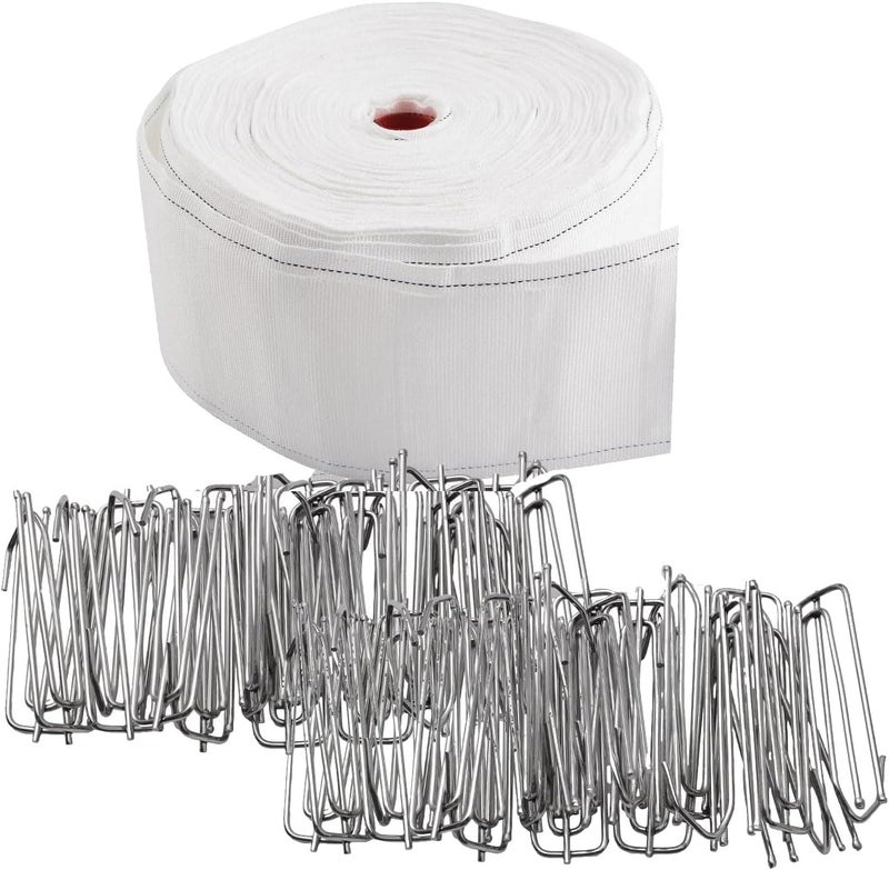 INCREWAY Curtain Accessory Set 20 Meters/21.87 Yards White Curtain Tape Curtain Heading Deep Pinch Pleat Tape with 100 Pcs Stainless Steel 4 Prong Curtain Pleater End Tape Hooks - Image 1